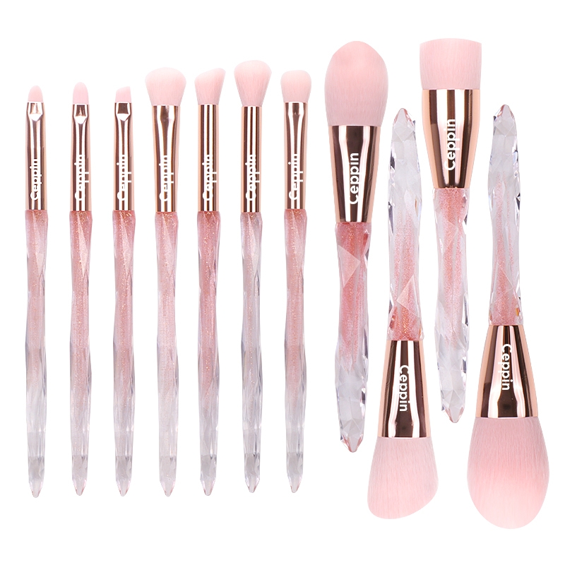 11 Pcs Pink Crystal Professional Makeup Brush Set