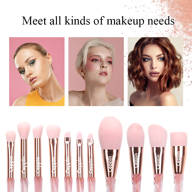 11 Pcs Pink Crystal Professional Makeup Brush Set