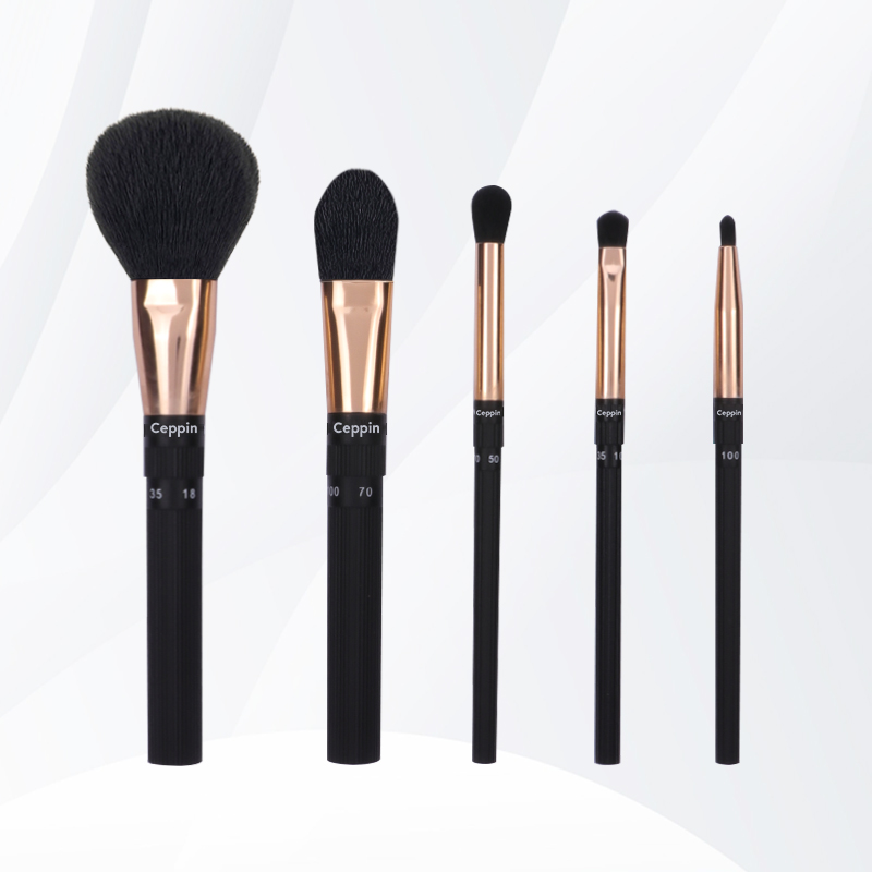 5 Pcs Premium Synthetic Foundation Black Powder Blush Concealer Contour Blending Eyeshadow Makeup Brush Set