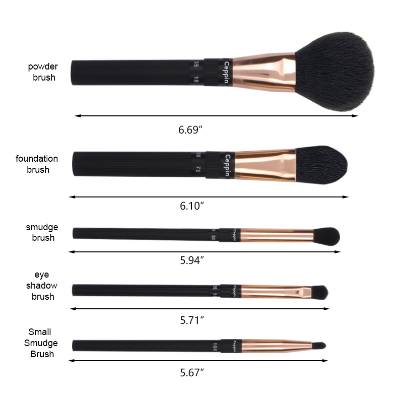 5 Pcs Premium Synthetic Foundation Black Powder Blush Concealer Contour Blending Eyeshadow Makeup Brush Set