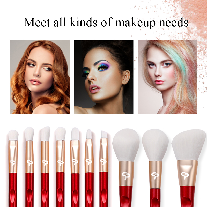 10 Pcs Red Soft Pro Makeup Set Powder Face Foundation Eye shadow Eyeliner Lip Cosmetic Brushes
